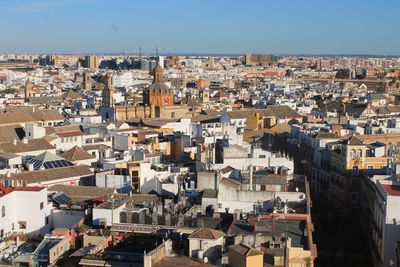 High angle view of townscape against sky