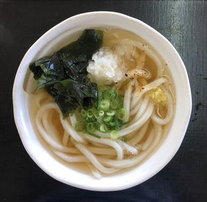 High angle view of soup in bowl