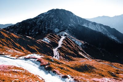 High angle view of mountain range against sky