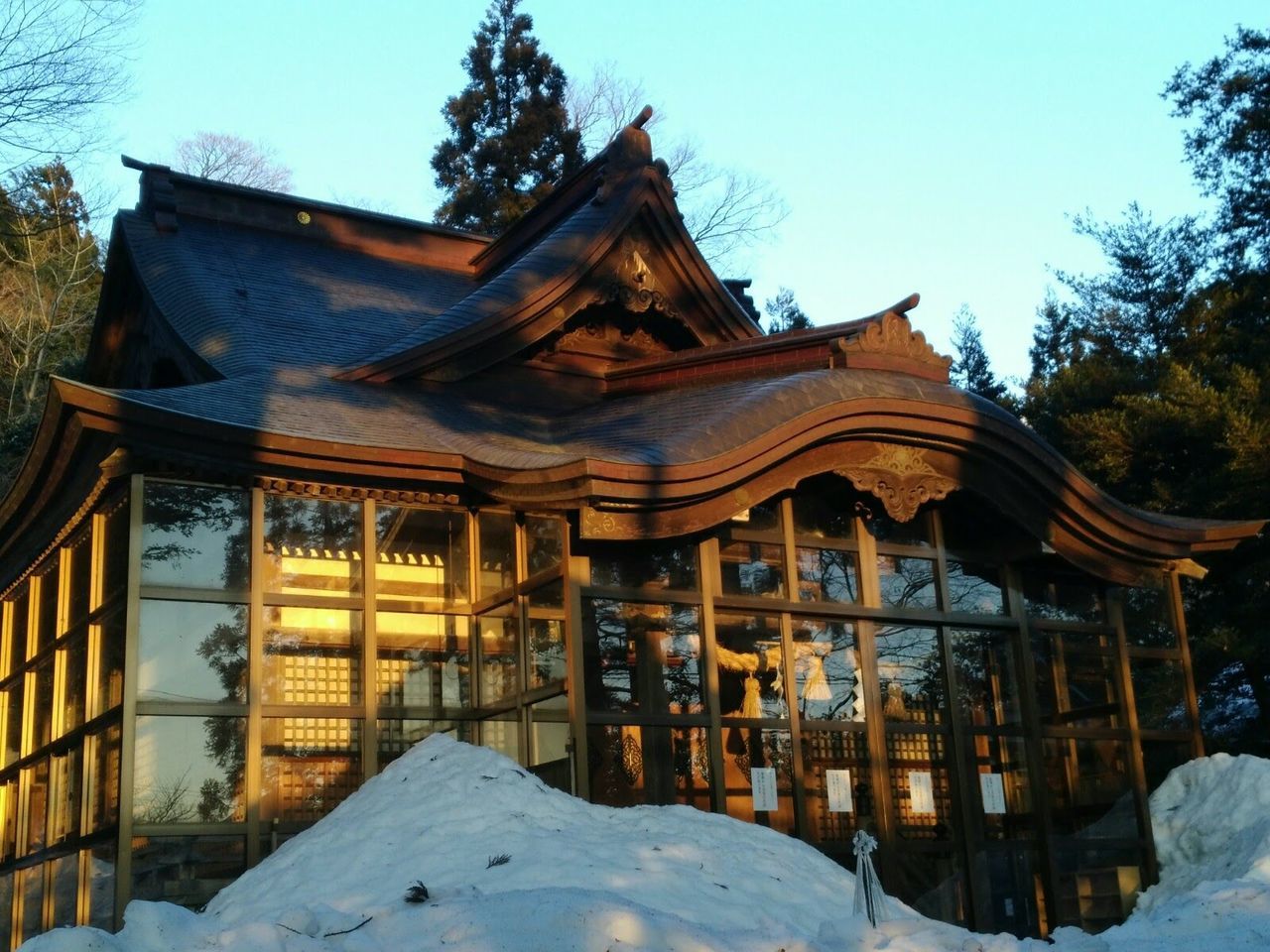 built structure, architecture, day, no people, building exterior, snow, outdoors, low angle view, cold temperature, winter, sky, nature, tree