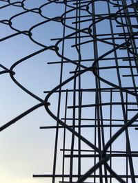 Low angle view of fence against sky