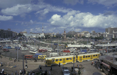 High angle view of cityscape against sky