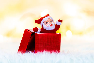 Red christmas decoration in box during winter