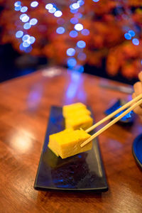 Close-up of sweet food on table in restaurant