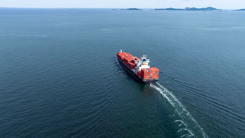 High angle view of boat in sea