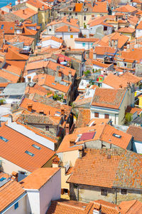 High angle view of houses in city