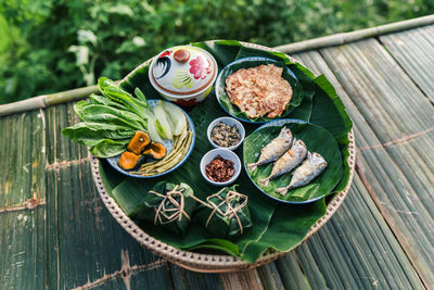 High angle view of food on table