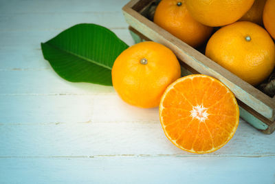 High angle view of orange on table