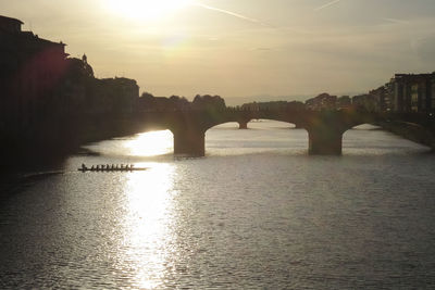 Bridge over river at sunset