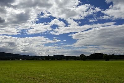 Scenic view of grassy field against cloudy sky