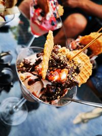 High angle view of dessert in plate on table