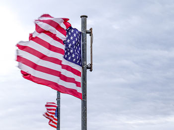 Low angle view of flag against sky