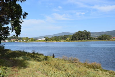 Scenic view of lake against sky