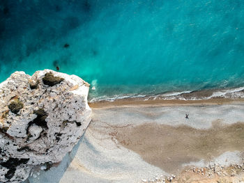 High angle view of rock on beach