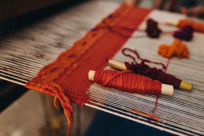 Artisanal weaving with natural dyed colors in oaxaca, mexico