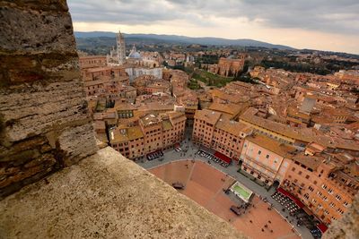 High angle view of buildings in city