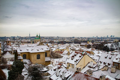 High angle view of buildings in city