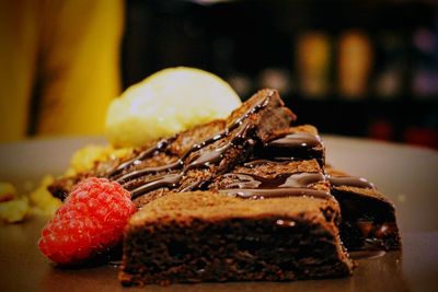 Close-up of cake in plate on table