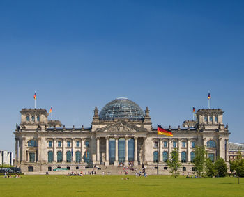 View of buildings against clear sky