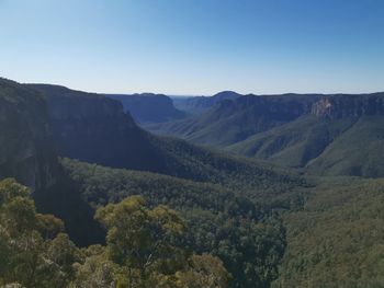 Scenic view of mountains against clear sky