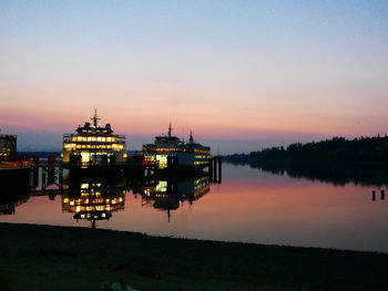 Scenic view of lake against sky at dusk