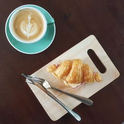 High angle view of breakfast on table