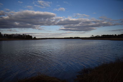 Scenic view of lake against sky during sunset