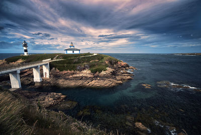 Scenic view of sea and buildings against sky