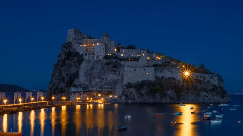 Illuminated buildings at night