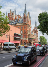 View of city street with buildings in background