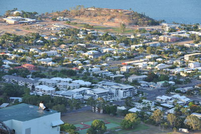 High angle view of buildings in town