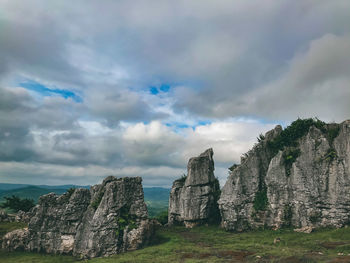 Panoramic view of rock formations against sky