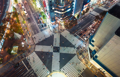 High angle view of modern buildings in city