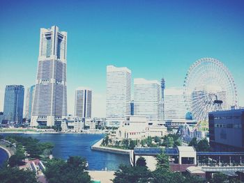 Skyscrapers against blue sky