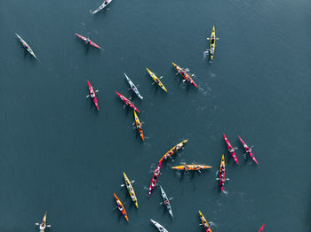 High angle view of boats in sea