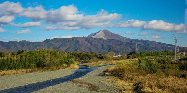 Road leading towards mountains against sky