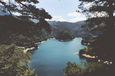 High angle view of lake amidst trees in forest