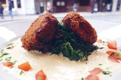 Close-up of food served in plate