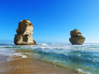 Scenic view of sea against clear blue sky
