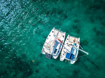 High angle view of ship in sea