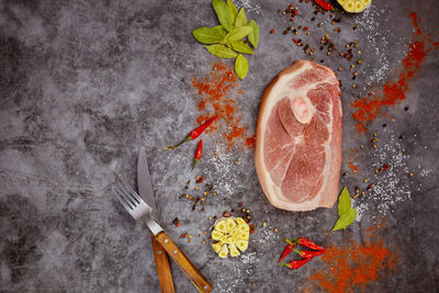 High angle view of food on table