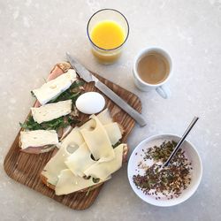 High angle view of healthy food for breakfast