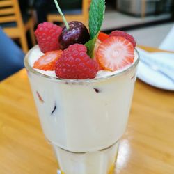 Close-up of strawberries on table