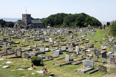 Panoramic view of cemetery against sky