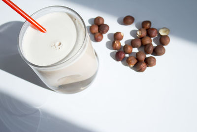 High angle view of drink on table