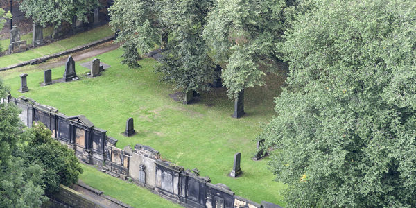 High angle view of cemetery