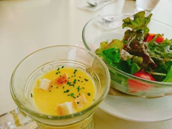 Close-up of salad in bowl on table