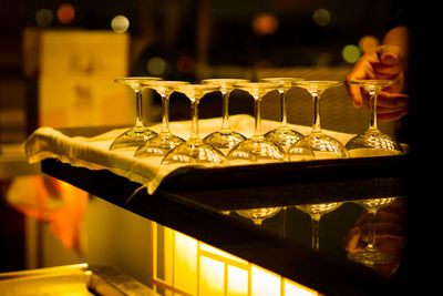 Glass of wine glasses on table at restaurant