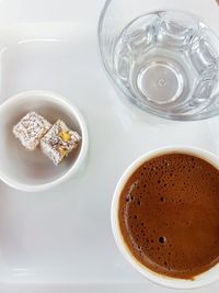 High angle view of coffee on table