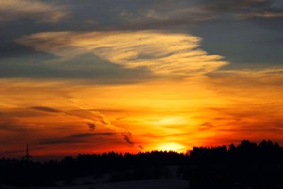 Silhouette of trees against dramatic sky